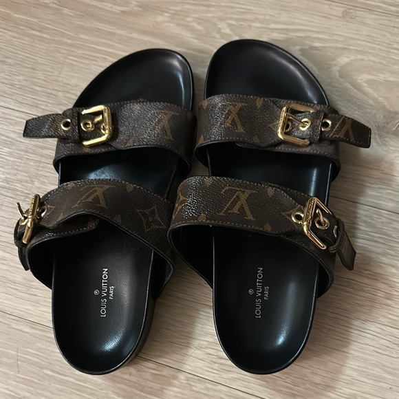 Louis Vuitton Black and Brown Monogram Sandals - Picture 3 of 5